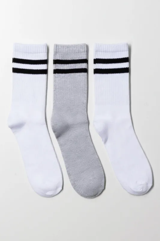 Stripe 3 Pack Socks Grey And White sold by Ackermas