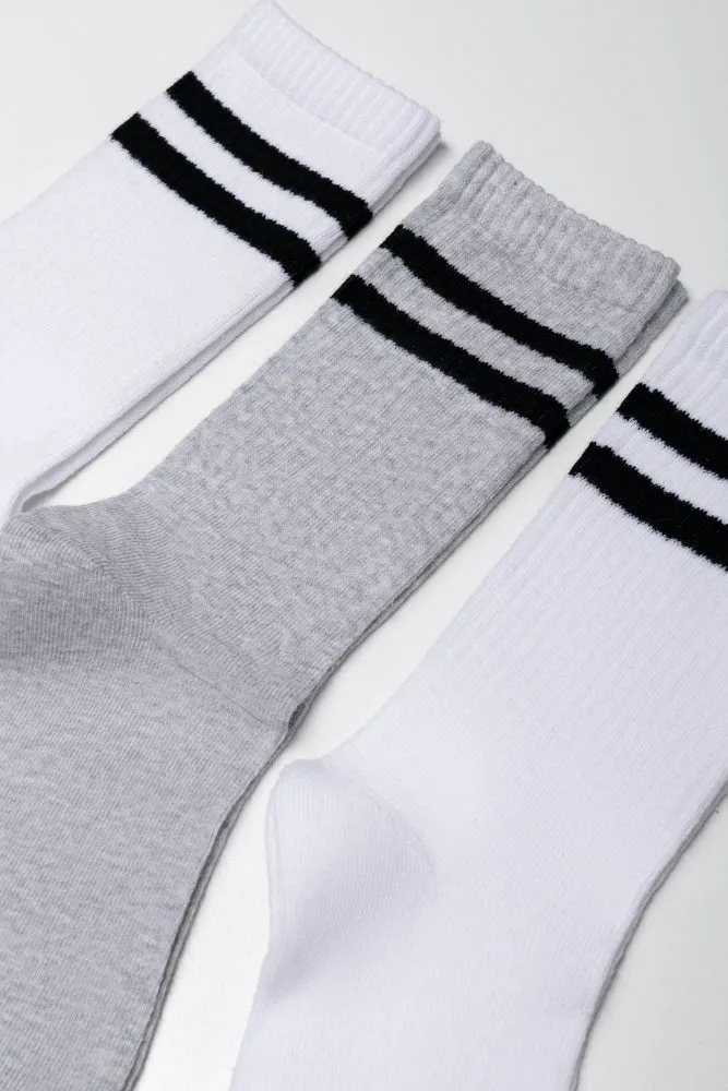 Stripe 3 Pack Socks Grey And White sold by Ackermas product image thumbnail 2