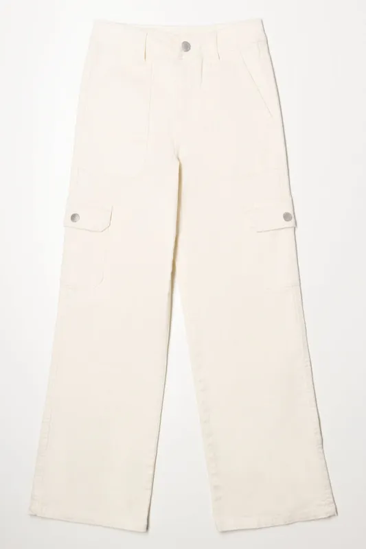 Straight Leg Cargo Denim Jeans Cream sold by Ackermas