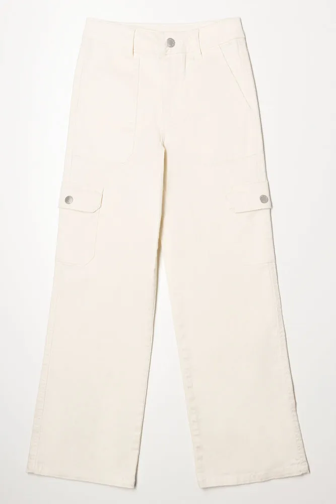 Straight Leg Cargo Denim Jeans Cream sold by Ackermas