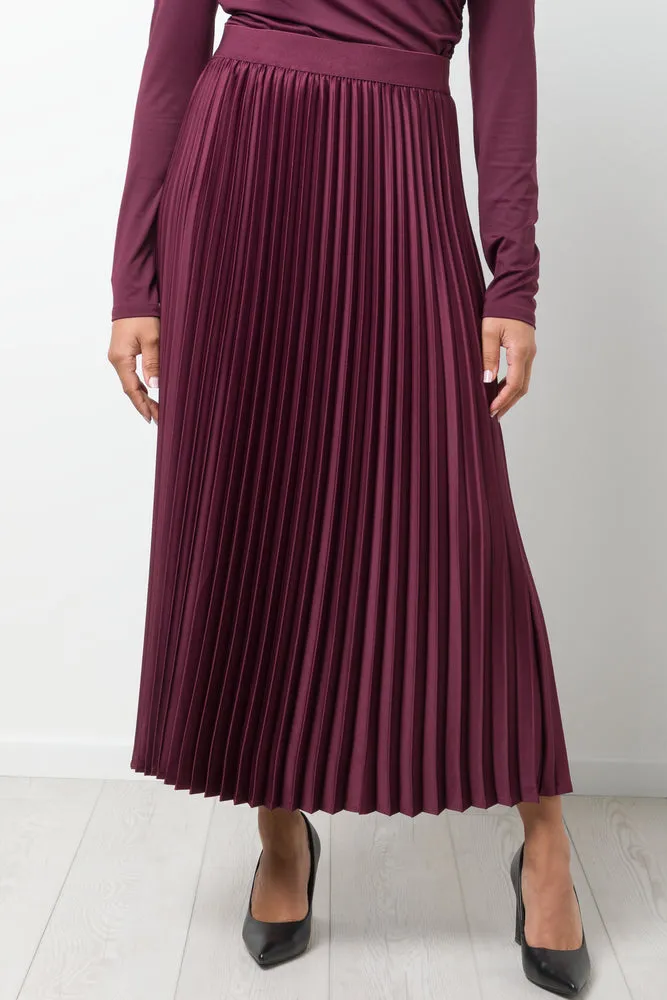 Satin Maxi Pleated Skirt Burgundy sold by Ackermas