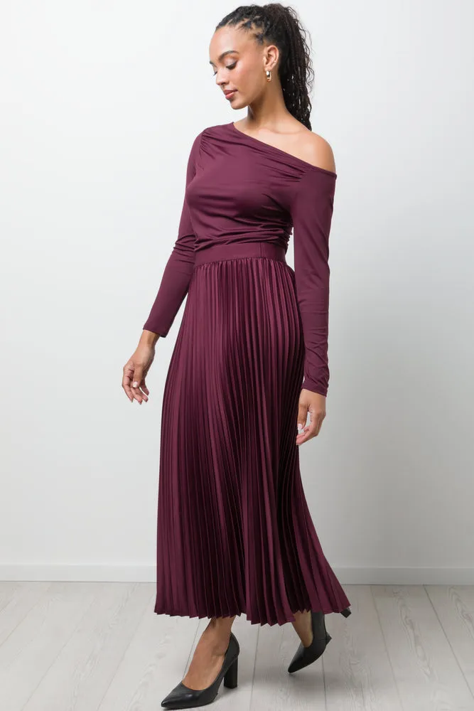 Satin Maxi Pleated Skirt Burgundy sold by Ackermas product image thumbnail 3