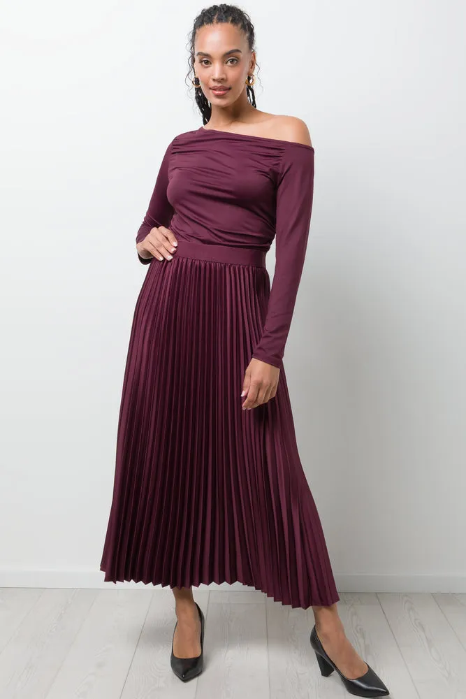Satin Maxi Pleated Skirt Burgundy sold by Ackermas product image thumbnail 2