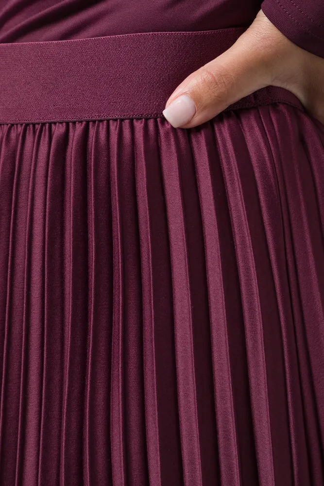 Satin Maxi Pleated Skirt Burgundy sold by Ackermas product image thumbnail 5