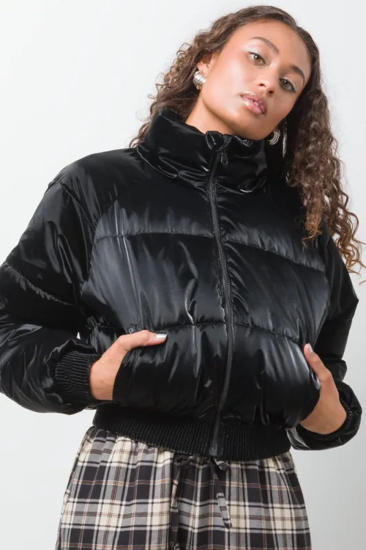 Metallic Puffer Jacket Black sold by Ackermas