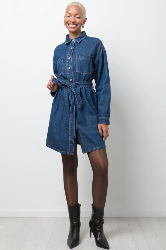 Belted Denim Dress Blue sold by Ackermas