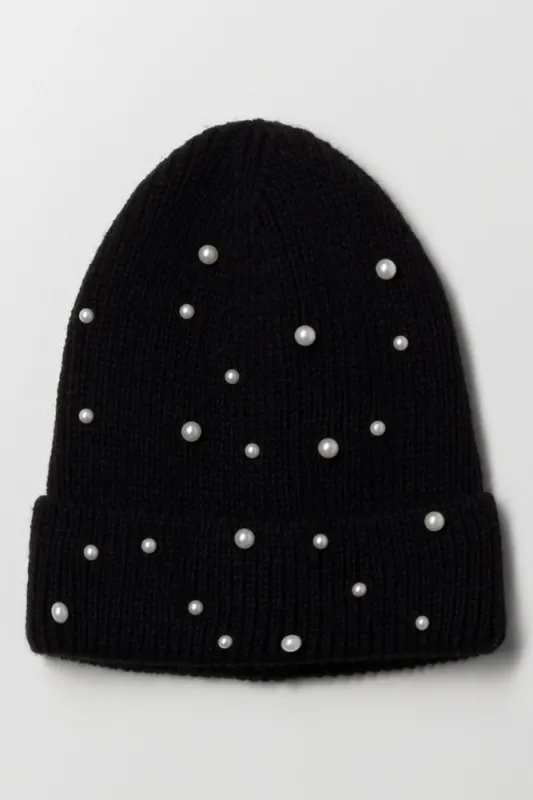 Pearl Detail Beanie Black sold by Ackermas