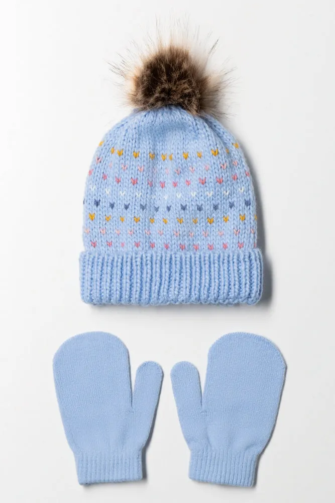Beanie And Mittens Set Blue sold by Ackermas