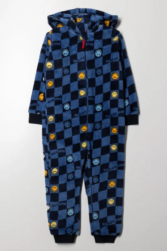 Smiley Fleece Onsie Blue sold by Ackermas