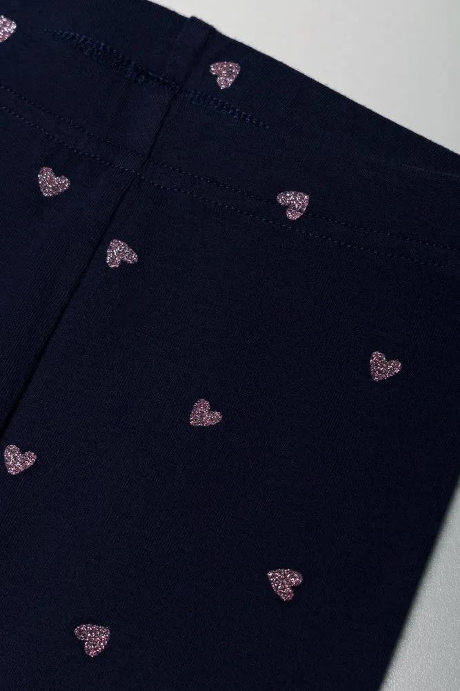 Glitter Heart Leggings Navy sold by Ackermas product image thumbnail 2
