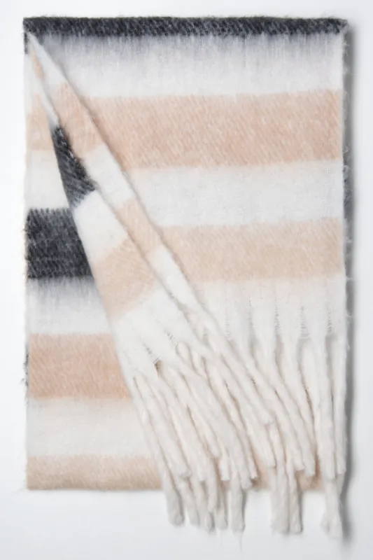 Stripe Fuzzy Blanket Scarf Natural sold by Ackermas