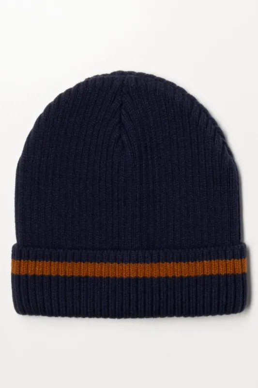 Striped Rib Beanie Navy sold by Ackermas