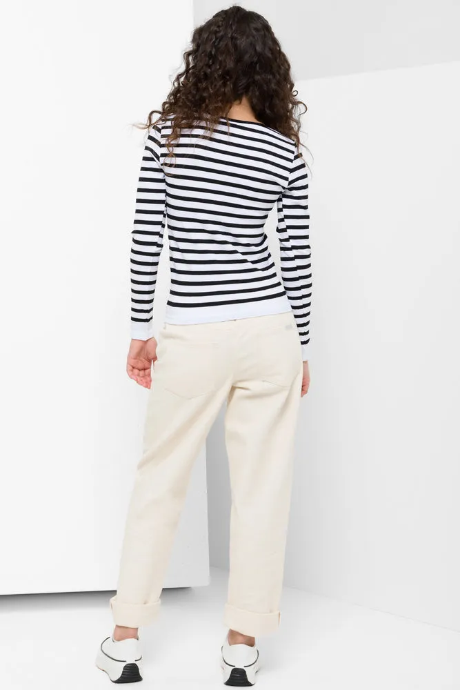 Crew Neck Tshirt Seamless Stripe Black & White sold by Ackermas product image thumbnail 3