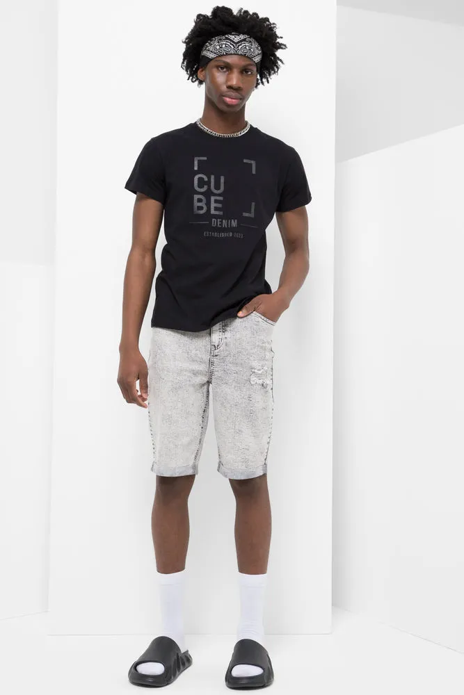 Ripped Denim Shorts Grey sold by Ackermas