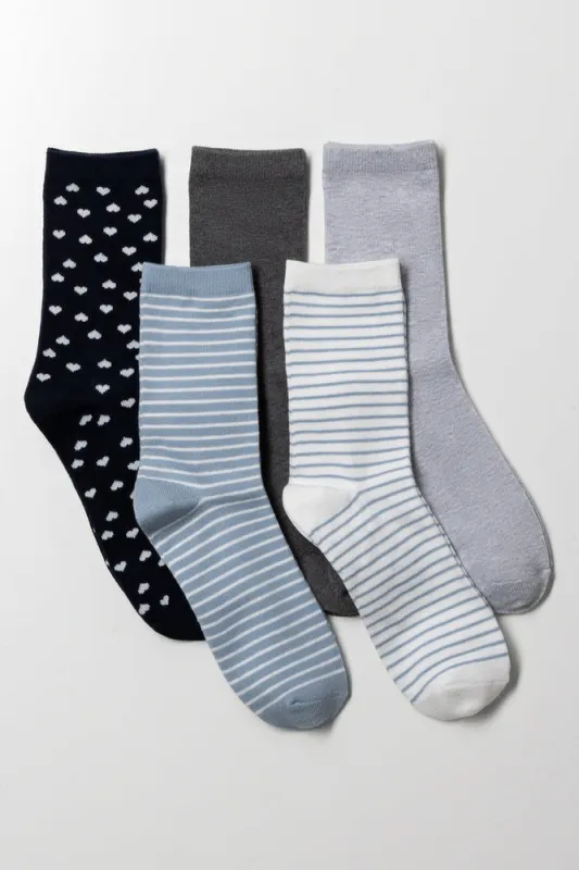 5 Pack Crew Socks Blue, Grey And Navy sold by Ackermas
