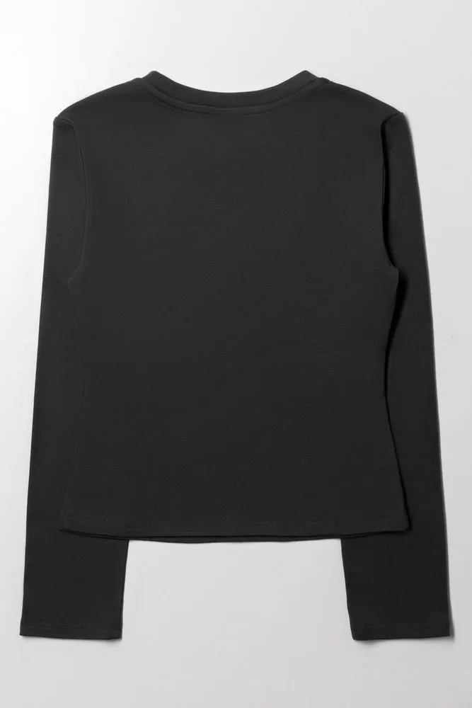 Bow Crew Neck Rib Top Black sold by Ackermas product image thumbnail 3