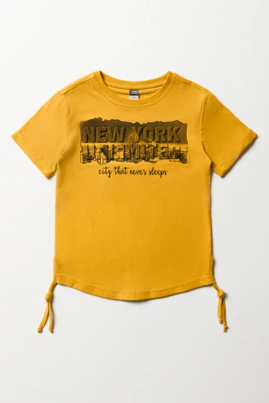 NYC Embossed T-Shirt Yellow sold by Ackermas