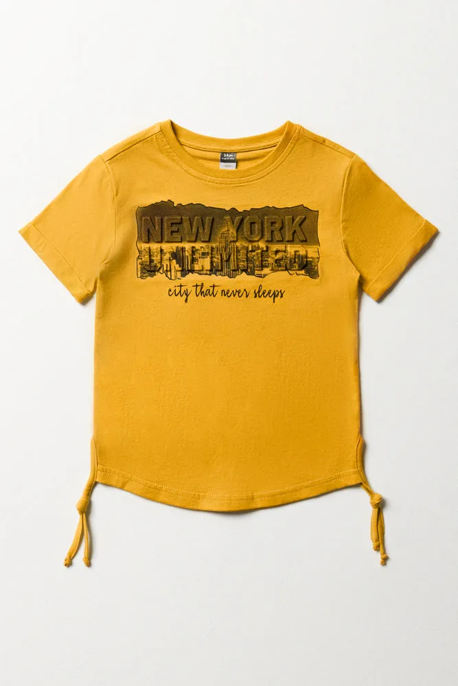NYC Embossed T-Shirt Yellow sold by Ackermas