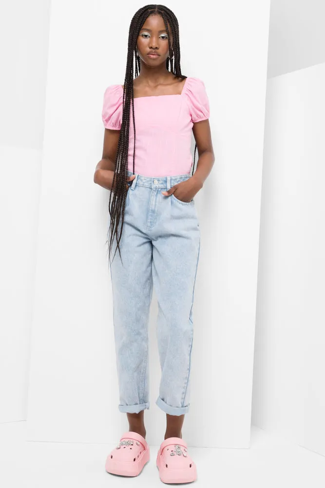 Milkmaid Puff Sleeve Top Pink sold by Ackermas