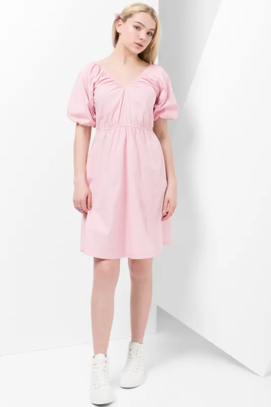 Poplin Puff Sleeve Dress Pink sold by Ackermas
