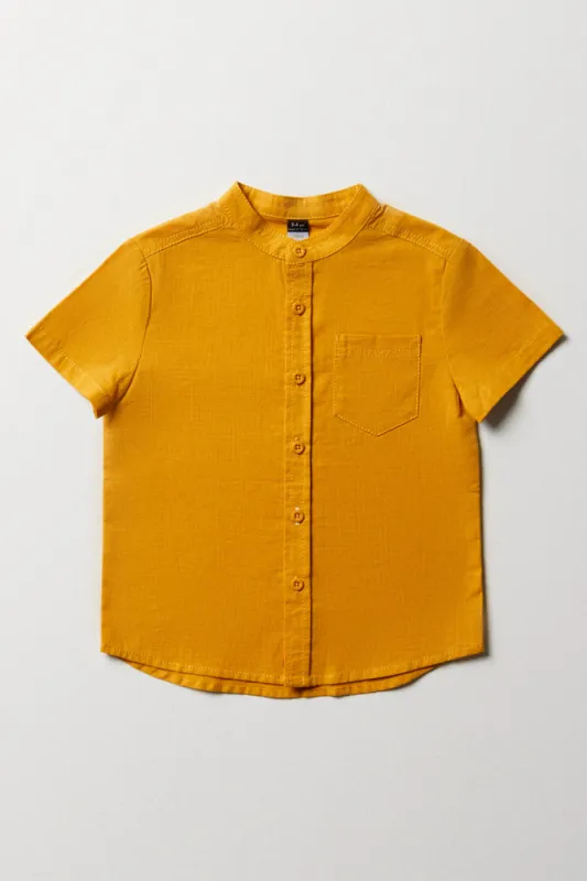 Short Sleeve Mandarin Collar Shirt Yellow sold by Ackermas