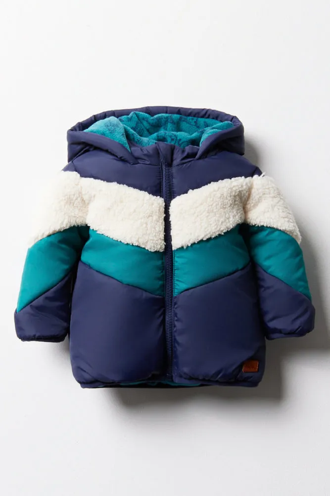 Hooded Sherpa Inset Jacket Blue sold by Ackermas