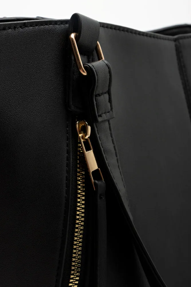 Diagonal Zip Tote Bag Black sold by Ackermas product image thumbnail 4