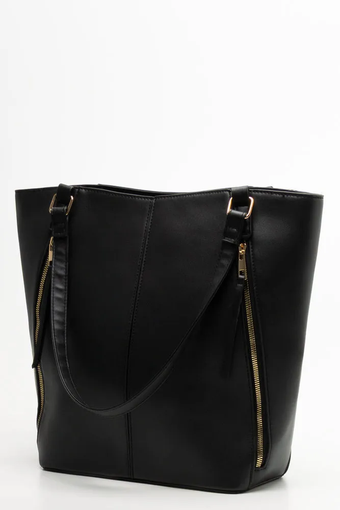 Diagonal Zip Tote Bag Black sold by Ackermas product image thumbnail 2