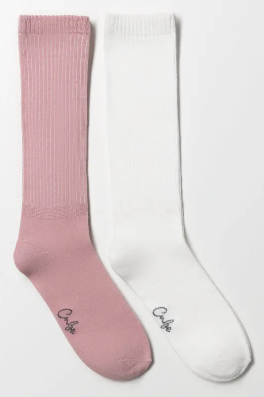2 Pack Knee Socks White And Pink sold by Ackermas