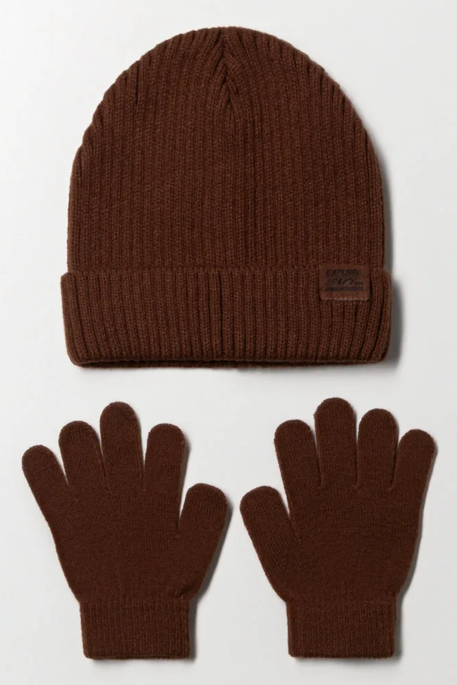 2 Piece Beanie And Gloves Set Brown sold by Ackermas