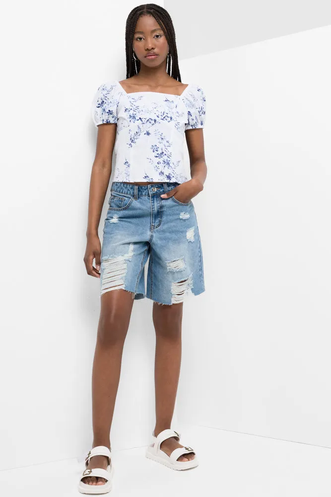 Floral Puff Sleeve Top White sold by Ackermas