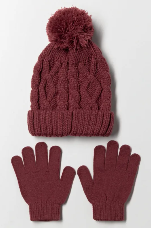 2 Piece Beanie And Gloves Set Pink sold by Ackermas