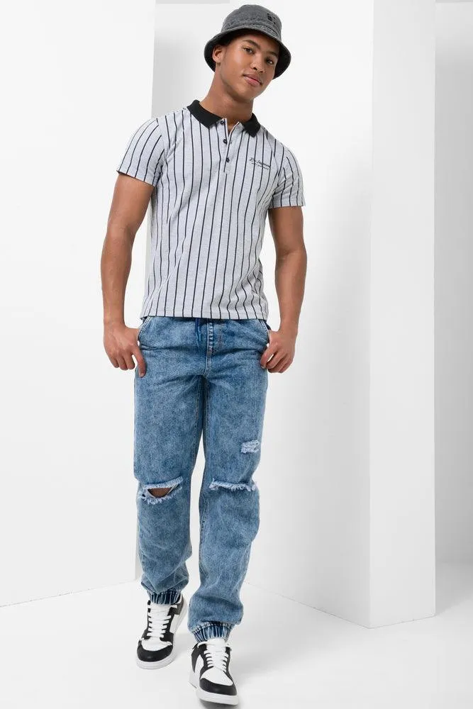 Stripe Short Sleeve Golfer Grey sold by Ackermas