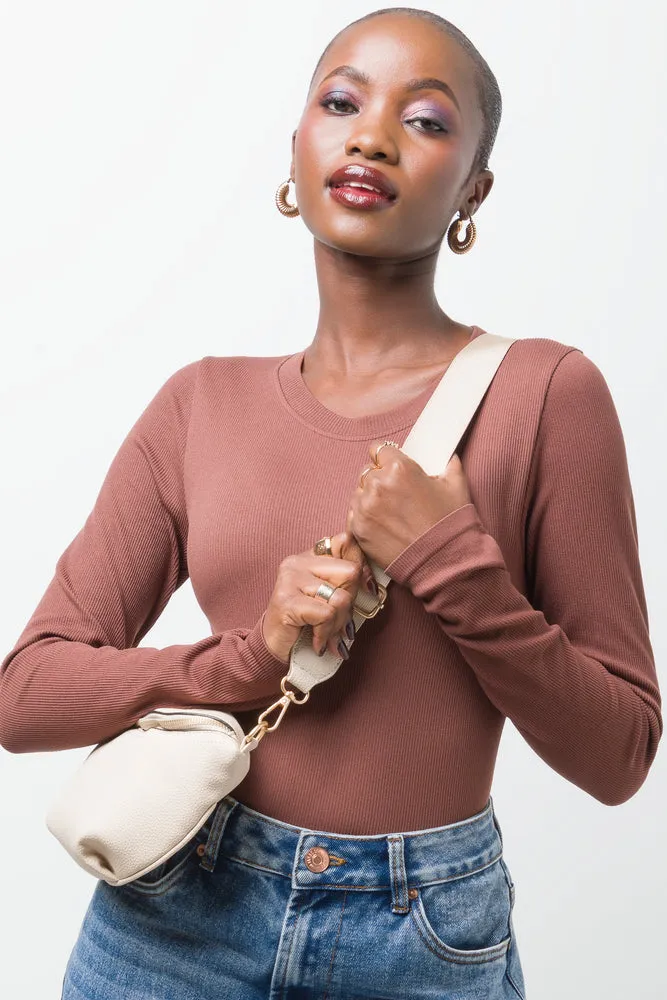 Rib Seamless Long Sleeve Bodysuit Brown sold by Ackermas