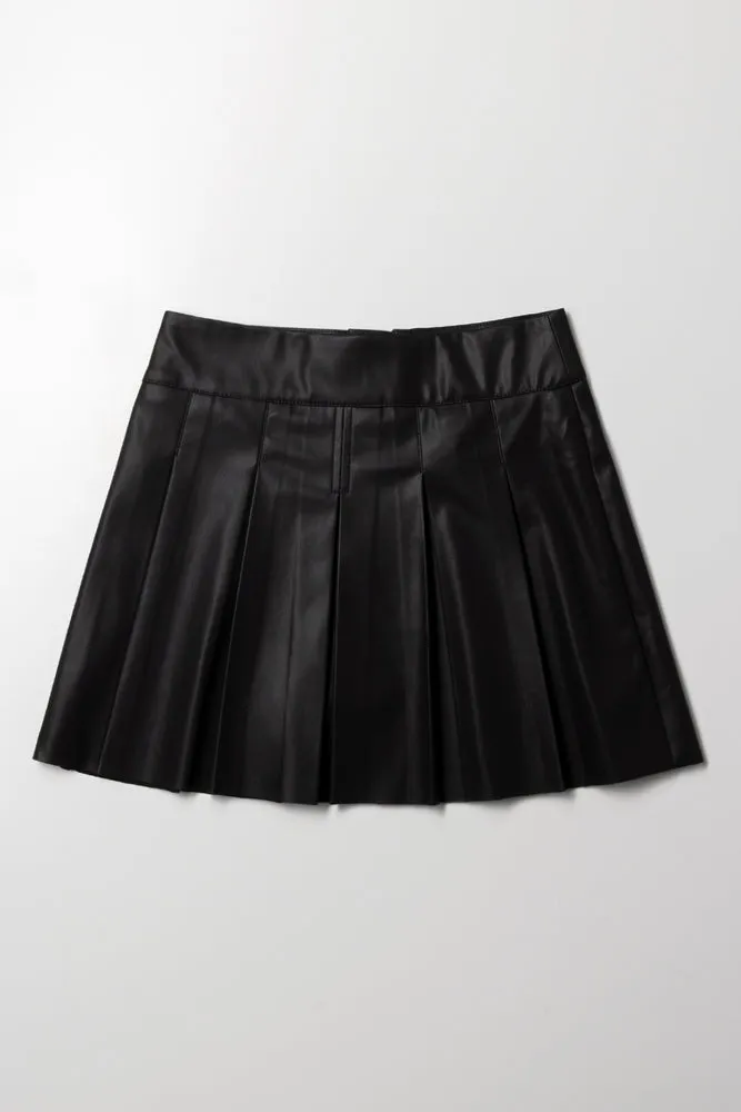 Pleated PU Skirt Black sold by Ackermas