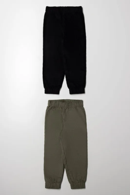 2 Pack Corduroy Cuffed Leg Pants Green And Black sold by Ackermas