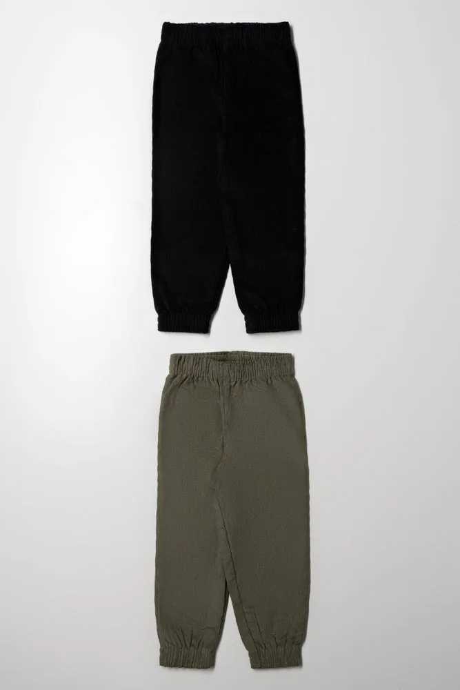 2 Pack Corduroy Cuffed Leg Pants Green And Black sold by Ackermas