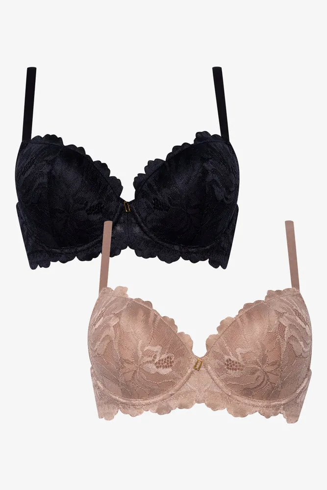 2 Pack Lace Balconette Bra Natural And Black sold by Ackermas