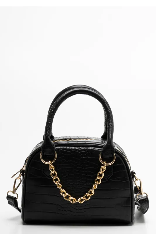 Croc Bowler With Chain Detail Bag Black sold by Ackermas