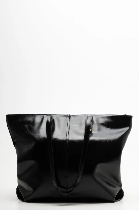 Large Patent Tote Bag Black sold by Ackermas
