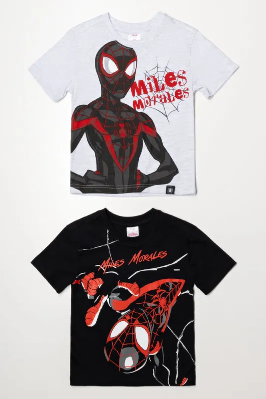Miles Morales 2 Pack Short Sleeve T-Shirts Grey And Black made by Ackermas