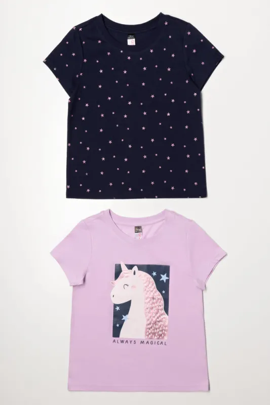 2 Pack Unicorn Short Sleeve T-Shirts Navy And Lilac sold by Ackermas