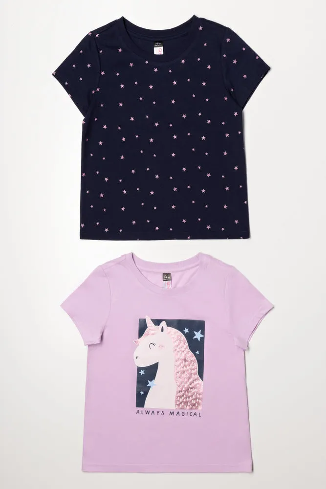 2 Pack Unicorn Short Sleeve T-Shirts Navy And Lilac sold by Ackermas