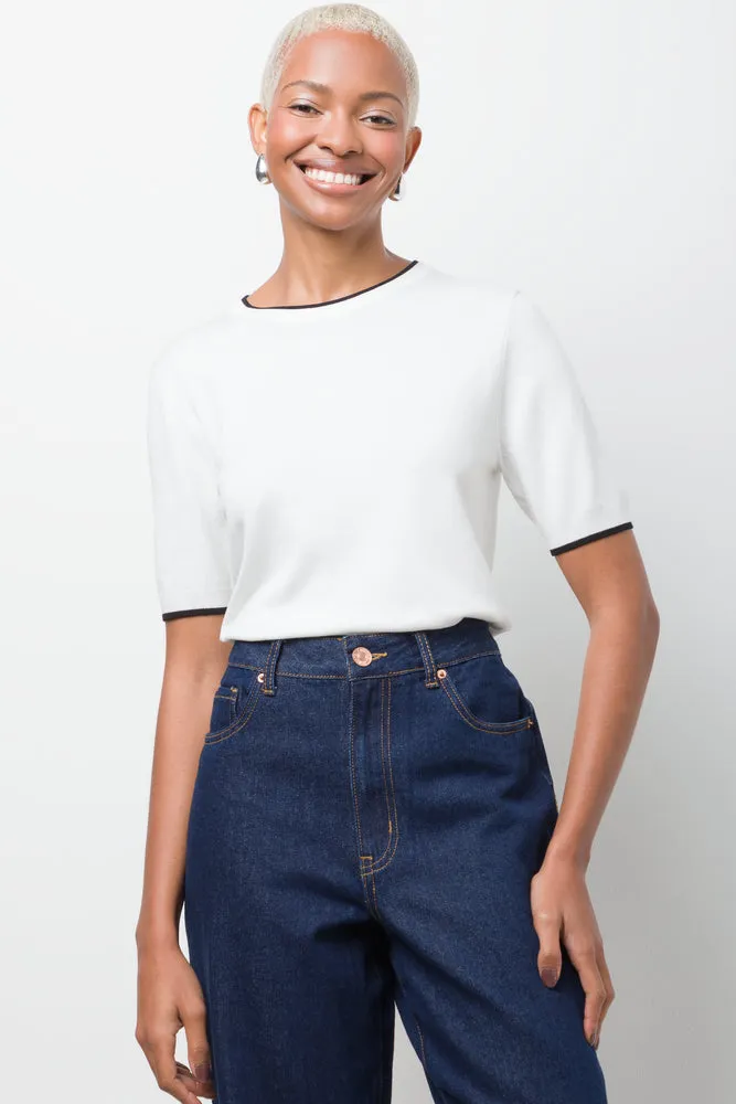 Ballerina Sleeve Crew Neck T-Shirt White sold by Ackermas