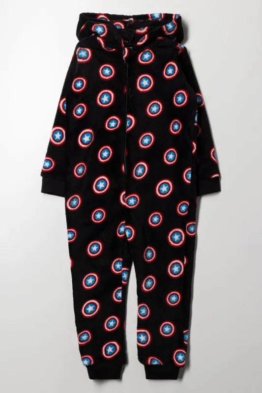 Captain America Fleece Onesie Black sold by Ackermas