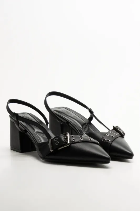 Buckle Sling Back Heels Black sold by Ackermas