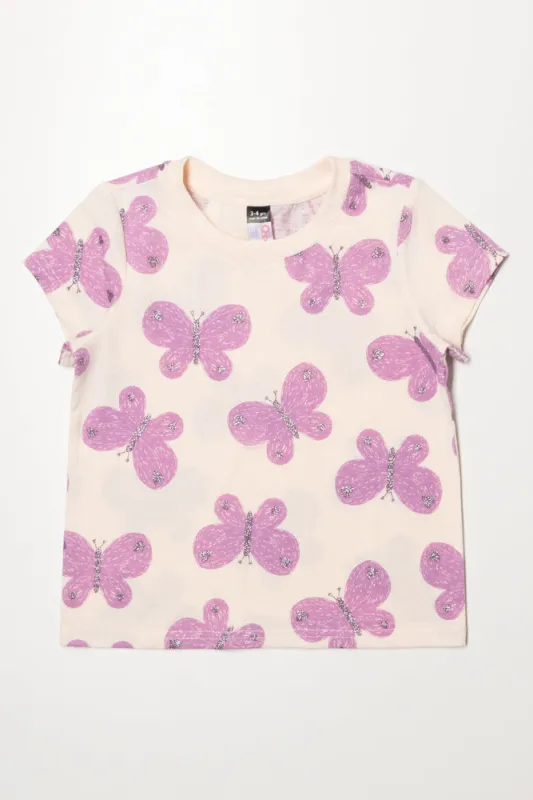 Butterfly Short Sleeve T-Shirt Cream sold by Ackermas