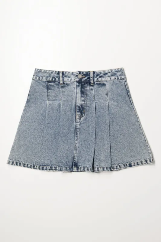 Pleated Denim Skirt Light Blue sold by Ackermas