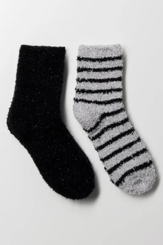 2 Pack Stripe Chunky Socks Black And Grey sold by Ackermas