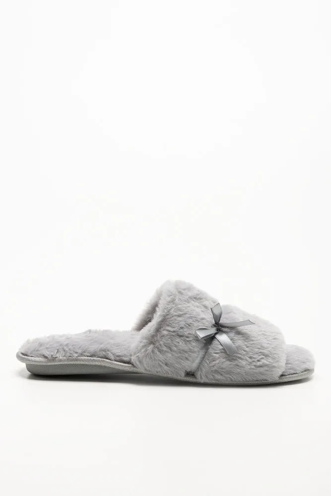 Satin Bow Open Toe Slippers Grey sold by Ackermas product image thumbnail 2